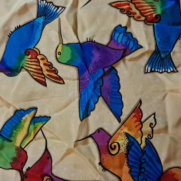 Laurel Burch Square Silk Scarf Parrot Bright Colorful Signed - Picture 5 of 7